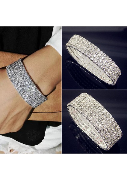 1 Satır Lüks Tam Beyaz Aaa Cz Zirkon Kristal Elastik Bilezik Bling Buzlu Out Rhinestone Kadın Bilezik Kadınlar Için Düğün Takısı (Yurt Dışından)