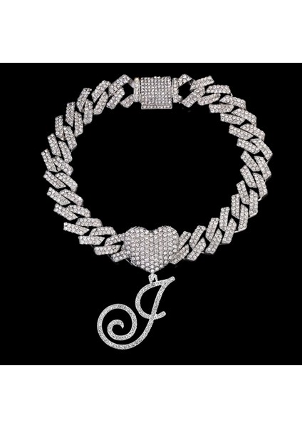 J Hip Hop Bling A-Z Cursive Ilk Harf Küba Zincir Bilezikler Kadınlar Için Buzlu Out Rhinestone Prong Küba Bilezik Trendy Takı (Yurt Dışından)