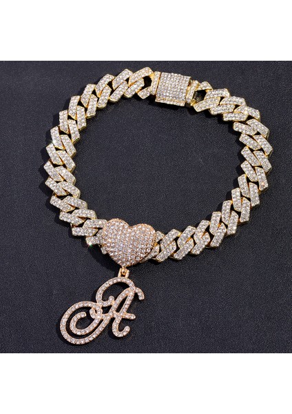 J Hip Hop Bling A-Z Cursive Ilk Harf Küba Zincir Bilezikler Kadınlar Için Buzlu Out Rhinestone Prong Küba Bilezik Trendy Takı (Yurt Dışından) fiyatları