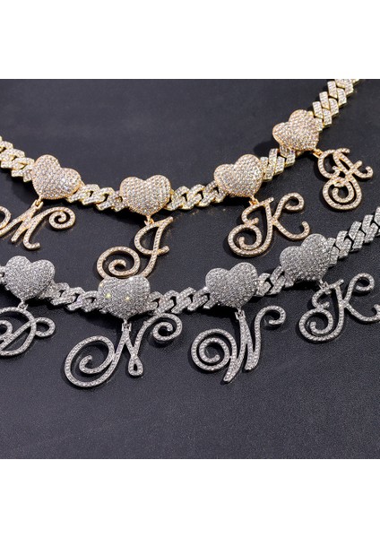 J Hip Hop Bling A-Z Cursive Ilk Harf Küba Zincir Bilezikler Kadınlar Için Buzlu Out Rhinestone Prong Küba Bilezik Trendy Takı (Yurt Dışından) indirimleri