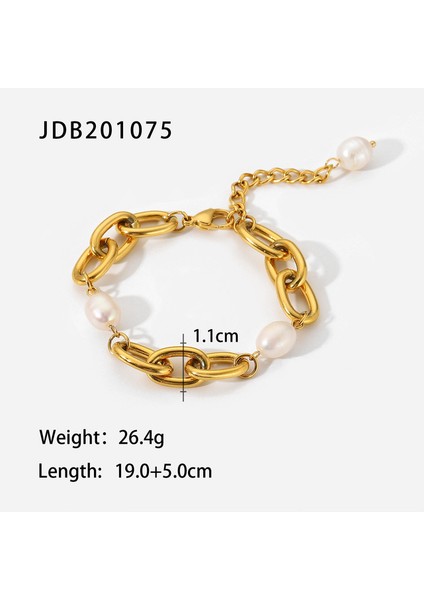 JDB201075 Uworld Zarif Doğal Inci 18K Pvd Altın Kaplama Zincir Bileklik 361L Paslanmaz Çelik Su Geçirmez Takı Kadın Hediye Bijoux Femme (Yurt Dışından)