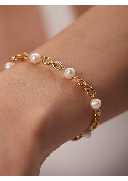 JDB201075 Uworld Zarif Doğal Inci 18K Pvd Altın Kaplama Zincir Bileklik 361L Paslanmaz Çelik Su Geçirmez Takı Kadın Hediye Bijoux Femme (Yurt Dışından)