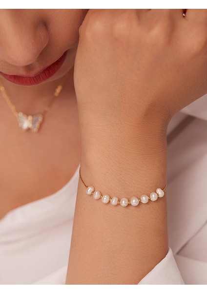 JDB201075 Uworld Zarif Doğal Inci 18K Pvd Altın Kaplama Zincir Bileklik 361L Paslanmaz Çelik Su Geçirmez Takı Kadın Hediye Bijoux Femme (Yurt Dışından)