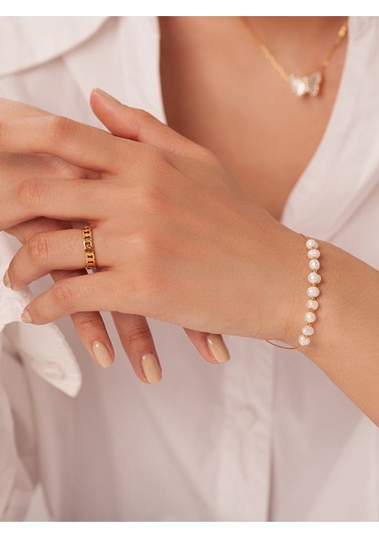 JDB201075 Uworld Zarif Doğal Inci 18K Pvd Altın Kaplama Zincir Bileklik 361L Paslanmaz Çelik Su Geçirmez Takı Kadın Hediye Bijoux Femme (Yurt Dışından)