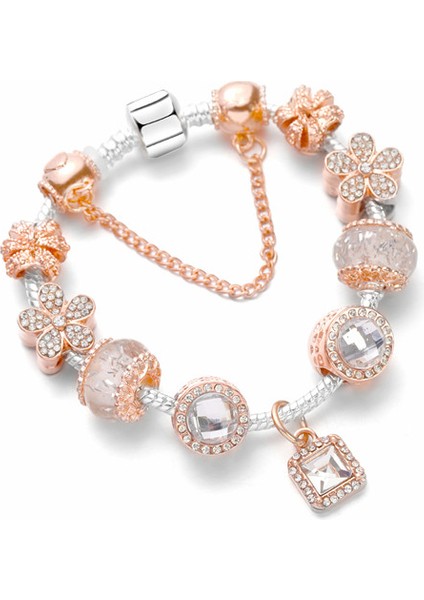 Açık Sarı Renk 20 cm Moda Antik Gümüş Kaplama Pa Bilezikler Bilezik Kristal Kalp Charm Boncuk Bilezik Kadınlar Için Dıy Orijinal Takı Hediye (Yurt Dışından)