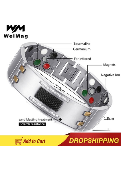 G Bilezik Welmag Moda Zarif Kristal Manyetik Titanyum Bileklik Bilezik Erkekler Için Germanyum Turmalin Erkek Sağlık Takı Bileklik (Yurt Dışından) fiyatları