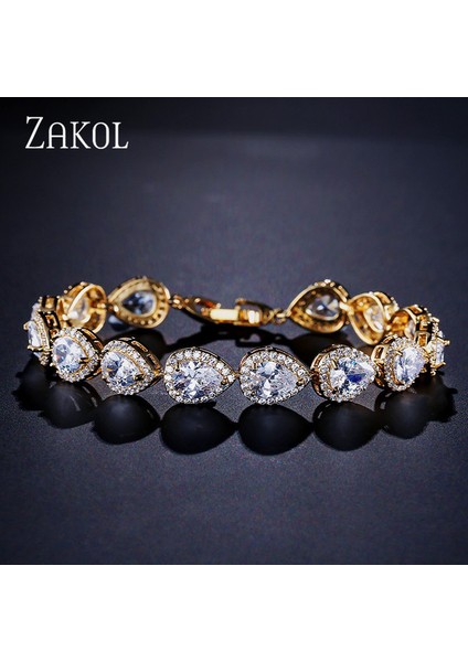 B099 Altın Rengi Zakol Moda Su Damlası Kübik Zirkonya Bileklik Bilezik Zarif Kadınlar Için Gözyaşı Charm Gelin Bilezik Düğün Takı BP099 (Yurt Dışından)