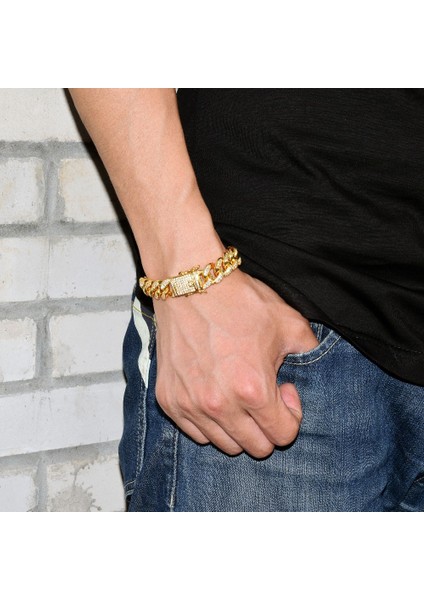 Gül Altın 7 Inç Kabarcık Mektup Miami Küba Bağlantı Bilezik Erkekler Için Gerçek Altın Kaplama Hip Hop Takı (Yurt Dışından)