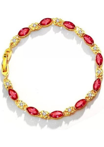 Kırmızı 17.5cm ile 3 cm Mxgxfam (17.5cm+3cm) Kadınlar Için Yeni Yeşil / Kırmızı Zirkon Bilezikler Moda Takı Saf Altın Rengi 24 K (Yurt Dışından)