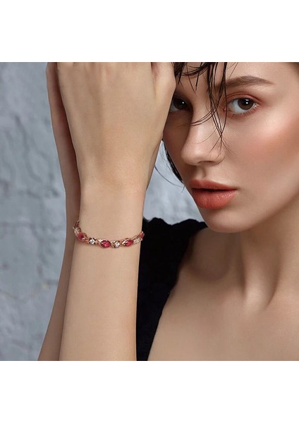 Kırmızı 17.5cm ile 3 cm Mxgxfam (17.5cm+3cm) Kadınlar Için Yeni Yeşil / Kırmızı Zirkon Bilezikler Moda Takı Saf Altın Rengi 24 K (Yurt Dışından) indirimleri