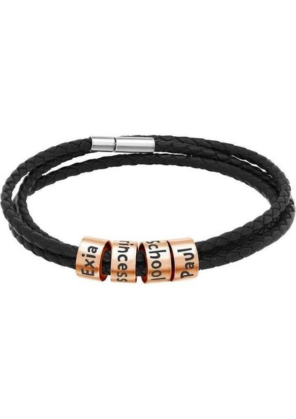 Gül Altın Rengi 2 19CM Polishedplus Özelleştirilmiş Bilezik Titanyum Çelik Deri Örgü Erkek Özel Harf Adı Boncuklu Kişiselleştirilmiş Baba Doğum Günü Hediyesi (Yurt Dışından)