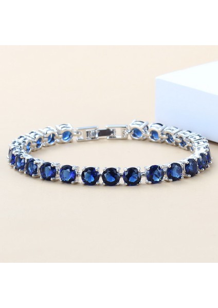 Gökyüzü Mavi Moda Kadın 925 Mark Kostüm Mavi Zirkon Takı Yerleşimi Zincir Bağlantı Bilezik Bileklik Ayarlanabilir Uzunluk 18 + 3 cm (Yurt Dışından)
