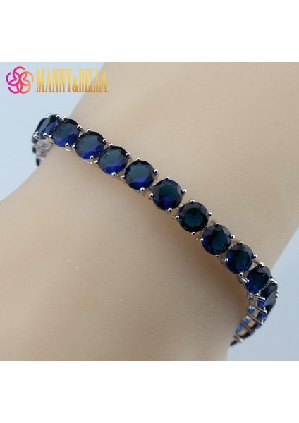 Gökyüzü Mavi Moda Kadın 925 Mark Kostüm Mavi Zirkon Takı Yerleşimi Zincir Bağlantı Bilezik Bileklik Ayarlanabilir Uzunluk 18 + 3 cm (Yurt Dışından)