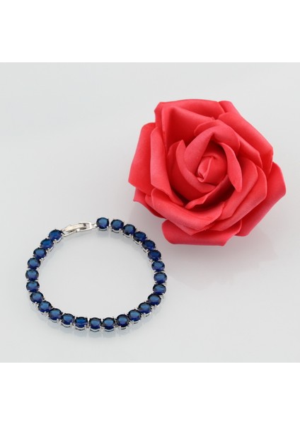 Gökyüzü Mavi Moda Kadın 925 Mark Kostüm Mavi Zirkon Takı Yerleşimi Zincir Bağlantı Bilezik Bileklik Ayarlanabilir Uzunluk 18 + 3 cm (Yurt Dışından)