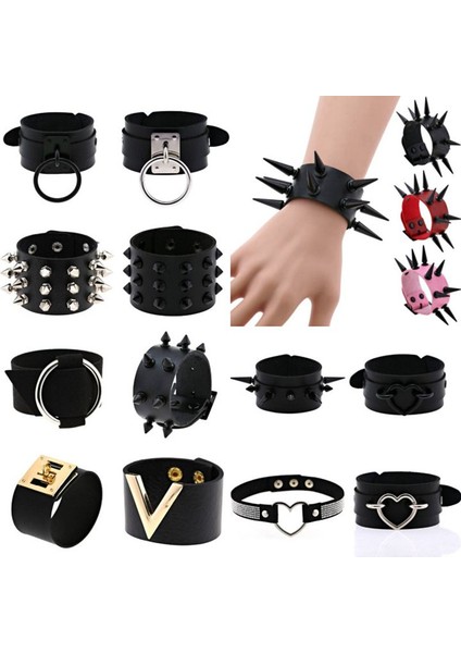 P132 Siyah Emo Başak Bilezik Kadın Erkek Goth Punk Vegan Pu Deri Çift Bilezik Manşet Bilezik Çivili Cadılar Bayramı Bileklik Takı (Yurt Dışından) fiyatları