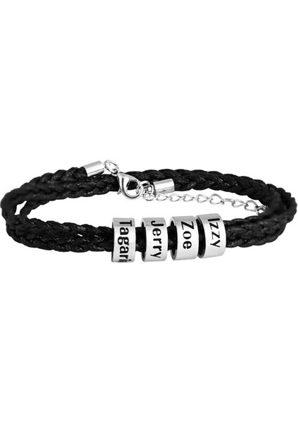 Çelik Rengi 17 cm Polishedplus Özelleştirilmiş Bilezik Titanyum Çelik Deri Örgü Erkek Özel Mektup Adı Boncuklu Kişiselleştirilmiş Baba Doğum Günü Hediyesi (Yurt Dışından)