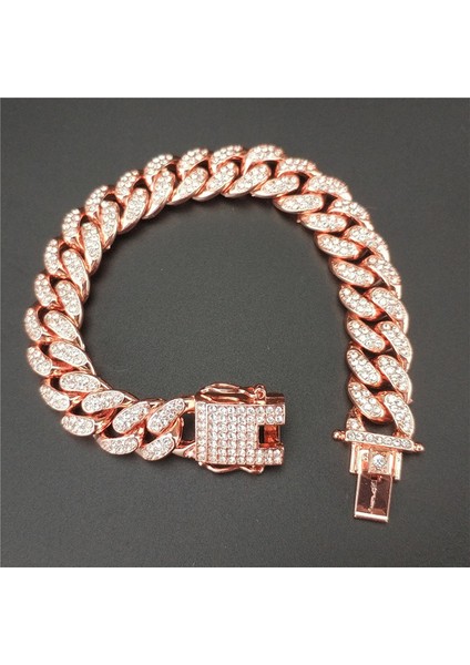 Gül Altın Rengi 8 Inç Erkekler Hip Hop Buzlu Out Bling Zincir Bilezik Açacağı Ayar Cz Taş 13MM Miami Küba Zincirleri Hiphop Bilezikler Erkek Moda Takı (Yurt Dışından)