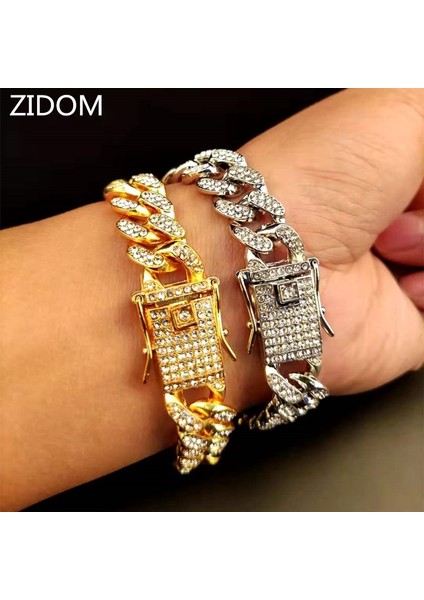 Gül Altın Rengi 8 Inç Erkekler Hip Hop Buzlu Out Bling Zincir Bilezik Açacağı Ayar Cz Taş 13MM Miami Küba Zincirleri Hiphop Bilezikler Erkek Moda Takı (Yurt Dışından) fiyatları