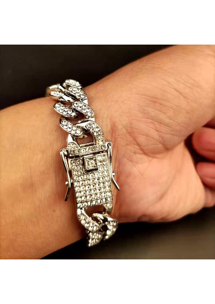 Gül Altın Rengi 8 Inç Erkekler Hip Hop Buzlu Out Bling Zincir Bilezik Açacağı Ayar Cz Taş 13MM Miami Küba Zincirleri Hiphop Bilezikler Erkek Moda Takı (Yurt Dışından) modelleri