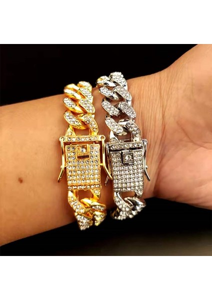Gül Altın Rengi 8 Inç Erkekler Hip Hop Buzlu Out Bling Zincir Bilezik Açacağı Ayar Cz Taş 13MM Miami Küba Zincirleri Hiphop Bilezikler Erkek Moda Takı (Yurt Dışından) indirimleri