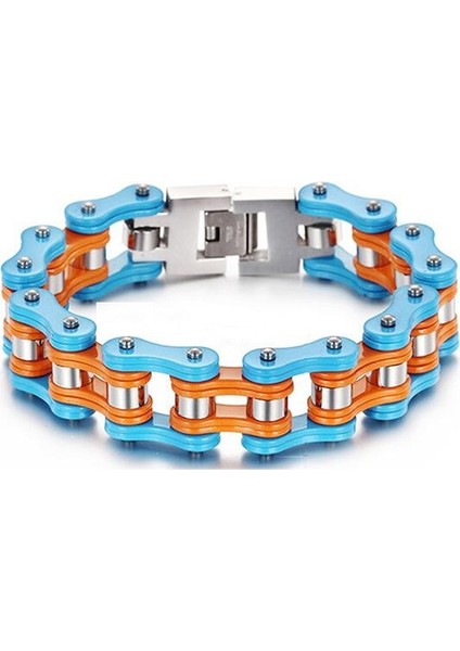 Mavi Turuncu 19 cm Punk Erkek Turuncu Bisiklet Bisiklet Bileklik Bilezik Siyah Motosiklet Zincir Bileklik Erkek Kadın Paslanmaz Çelik Biker Bilek Takı (Yurt Dışından)