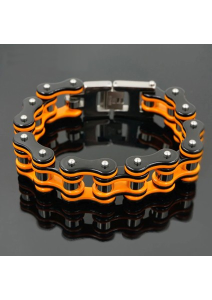 Mavi Turuncu 19 cm Punk Erkek Turuncu Bisiklet Bisiklet Bileklik Bilezik Siyah Motosiklet Zincir Bileklik Erkek Kadın Paslanmaz Çelik Biker Bilek Takı (Yurt Dışından) fiyatları