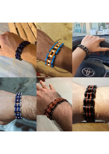 Mavi Turuncu 19 cm Punk Erkek Turuncu Bisiklet Bisiklet Bileklik Bilezik Siyah Motosiklet Zincir Bileklik Erkek Kadın Paslanmaz Çelik Biker Bilek Takı (Yurt Dışından) modelleri