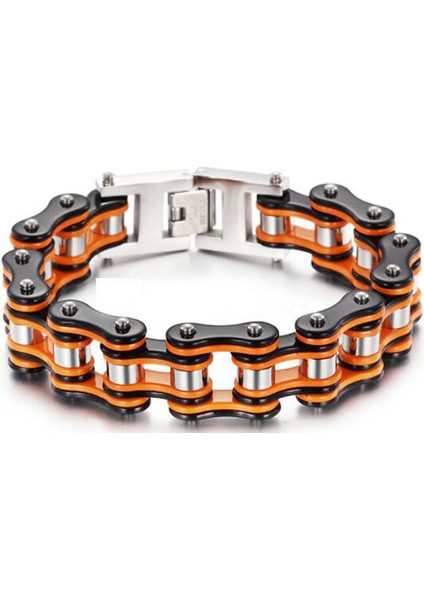 Mavi Turuncu 19 cm Punk Erkek Turuncu Bisiklet Bisiklet Bileklik Bilezik Siyah Motosiklet Zincir Bileklik Erkek Kadın Paslanmaz Çelik Biker Bilek Takı (Yurt Dışından) fırsatları