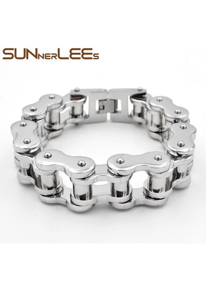 Gümüş 14MM x 25CM Sunnerlees 316L Paslanmaz Çelik Bilezik Bileklik Biker Bisiklet Motosiklet Link Zinciri Gümüş Renk Altın Kaplama Erkek Boy BC01 (Yurt Dışından)
