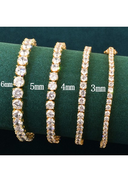 6mm 7 Inç Tenis Bağlantı Bilezik Erkekler Için Altın Rengi 1 Sıra Kübik Zirkonya Zincir Hip Hop Takı 3mm 4mm (Yurt Dışından) fiyatları