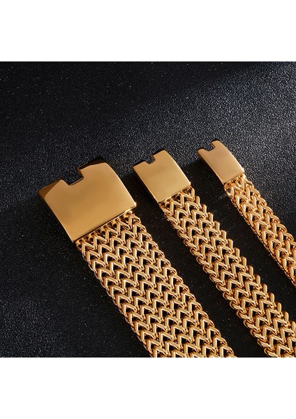 Altın 12MM Genişlik 21 cm Fongten Örgü Link Zinciri Bilezik Erkekler Punk Vintage Metal Paslanmaz Çelik Erkek Bilek Bandı Charm Geniş Bilezikler Takı (Yurt Dışından) fiyatları
