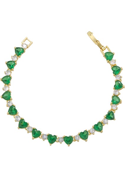 A0453 Altın Yeşil 17 cm Qmhje Kristal Taş Kalp Aşk Tenis Bilekliği Kadınlar Için Düğün Nişan Altın Gümüş Renk Sonsuzluk Lüks Takı Beyaz Cz (Yurt Dışından)