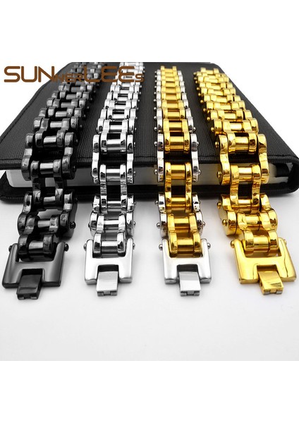 Siyah 12MM x 24CM Sunnerlees 316L Paslanmaz Çelik Bilezik Bileklik Biker Bisiklet Motosiklet Link Zinciri Gümüş Renk Altın Kaplama Erkek Boy BC01 (Yurt Dışından) fırsatları