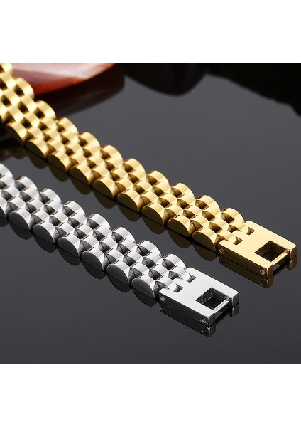 15 mm Altın Rengi 18.5 cm 10/15 mm Saat Zinciri Erkek Erkek Bilezik Erkekler Kadınlar Için Lüks Altın Kaplama Paslanmaz Çelik Mannen Kol Bandı El Bilek Takı (Yurt Dışından) indirimleri