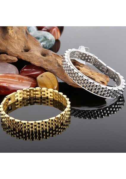 10 mm Altın Rengi 2 23 cm 10/15 mm Saat Zinciri Erkek Erkek Bilezik Erkekler Kadınlar Için Lüks Altın Kaplama Paslanmaz Çelik Mannen Kol Bandı El Bilek Takı (Yurt Dışından) modelleri