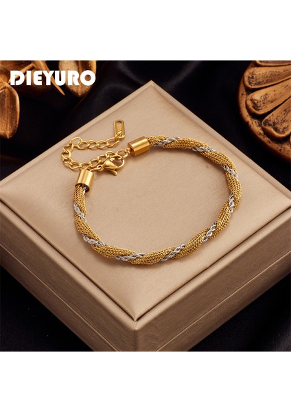 B685 Dıeyuro 316L Paslanmaz Çelik Altın Gümüş Renk Zincirler Bilezik Kadınlar Için Moda Yüksek Kaliteli Büküm Zincir Bilek Takı Браслет (Yurt Dışından) fiyatları