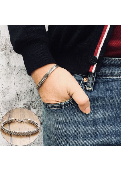 6.5 Istakoz Gümüş 19 cm 7.48 Inç Vnox Retro Erkek Bileklik Serin Metal Tilki Kuyruğu Franco Zincir Bileklik Kilitli Paslanmaz Çelik Curban Bağlantı Punk Vintage Takı (Yurt Dışından)