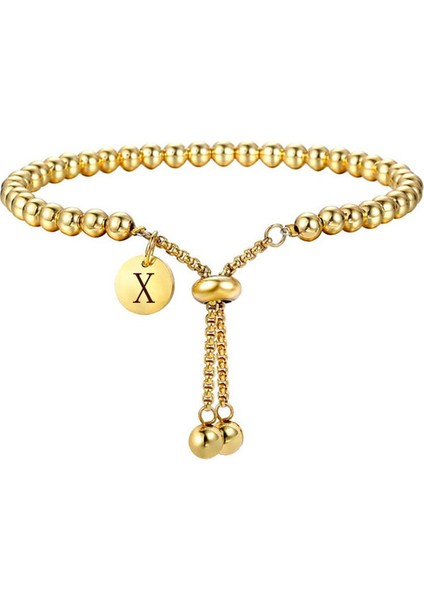 x Vqysko Moda Paslanmaz Çelik Özel Bilezik Mektup Etiketi Topu Boncuk Ayarlanabilir Kadın Bilezik Takı (Yurt Dışından)