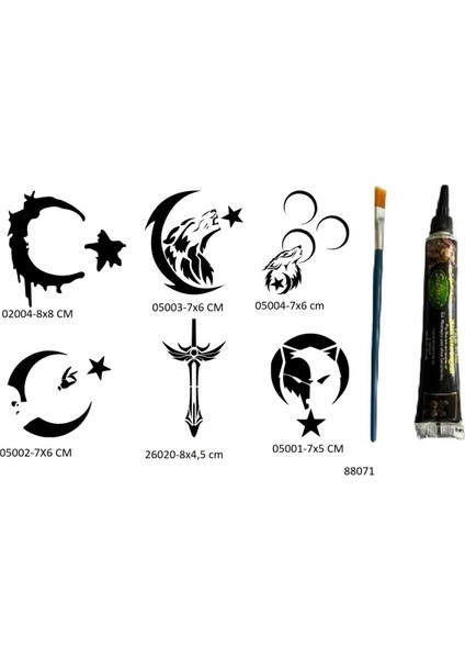 Türkçü Milliyetçi Desenler 6 Adet Şablon ve Hint Kınası Geçici Dövme Seti