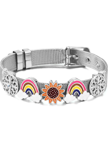 032 Moda Paslanmaz Çelik Tel Örgü Bilezikler Kadın Kızlar Için Orijinal Charm Marka Saat Kemeri Bilezik Cz Melek Boncuk Bileklik Hediye (Yurt Dışından)