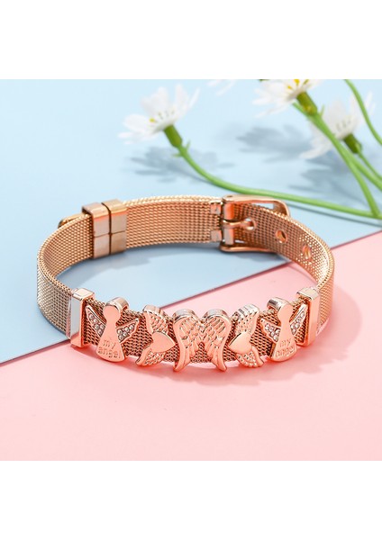 032 Moda Paslanmaz Çelik Tel Örgü Bilezikler Kadın Kızlar Için Orijinal Charm Marka Saat Kemeri Bilezik Cz Melek Boncuk Bileklik Hediye (Yurt Dışından) modelleri