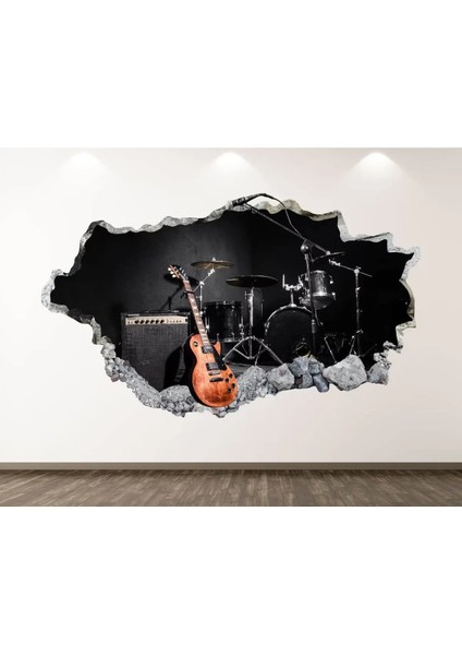 Rock Müzik Aletleri Full Hd Baskı 3D Modern Duvar Sticker
