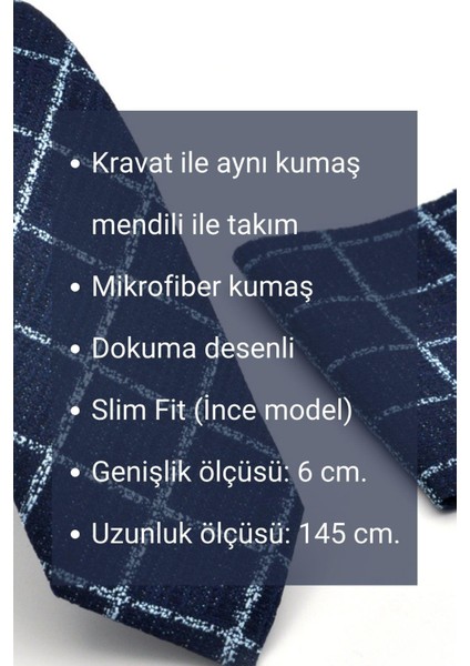 Füme Gri Kırcıl Lacivert Dokuma Kumaş Mendilli Slim Fit Kravat SDK230917