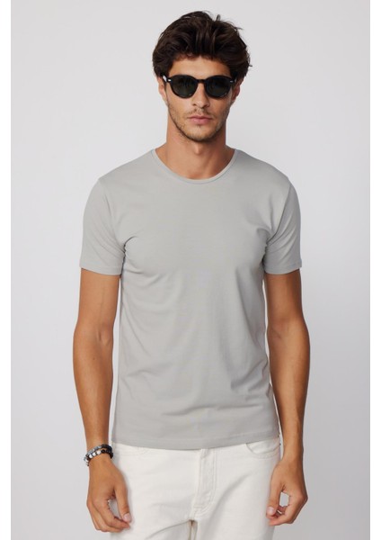 Slim Fit Bisiklet Yaka Düz Basıc Kısa Kol Gri Erkek T-Shirt fiyatları