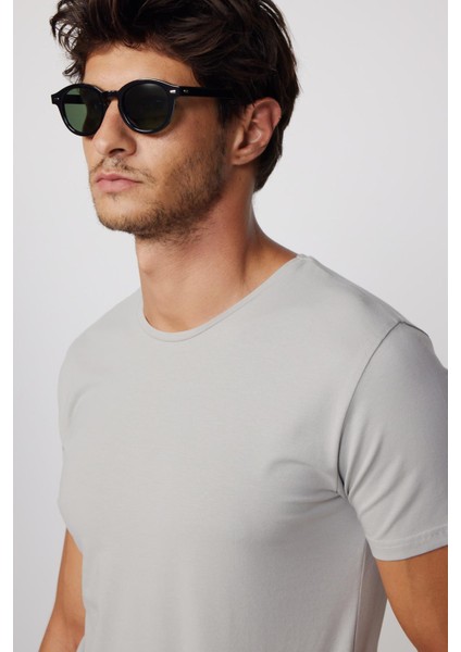 Slim Fit Bisiklet Yaka Düz Basıc Kısa Kol Gri Erkek T-Shirt modelleri