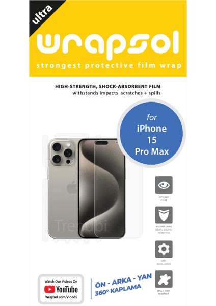 iPhone 15 Pro Max Full Body 360 Derece Koruyucu Ön Arka ve Yan Poliüretan Film