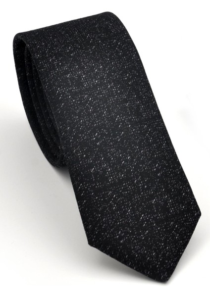 Füme Kırcıl Siyah Dokuma Kumaş Mendilli Slim Fit Kravat SDK230916