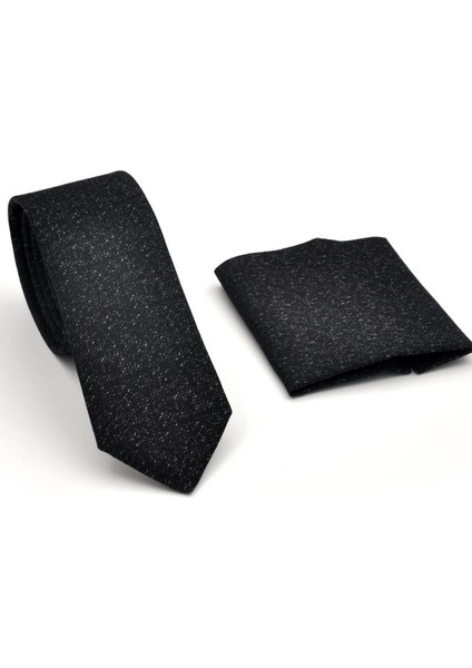 Füme Kırcıl Siyah Dokuma Kumaş Mendilli Slim Fit Kravat SDK230916 fiyatları