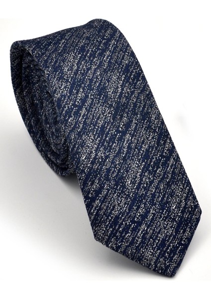 Füme Gri Kırcıl Lacivert Dokuma Kumaş Mendilli Slim Fit Kravat SDK230919