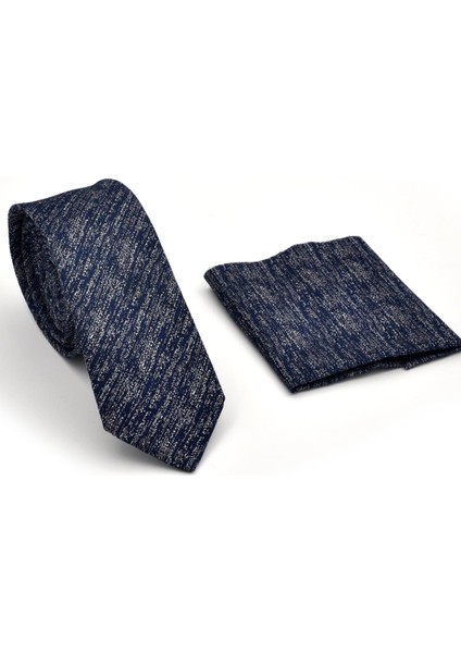 Füme Gri Kırcıl Lacivert Dokuma Kumaş Mendilli Slim Fit Kravat SDK230919 fiyatları